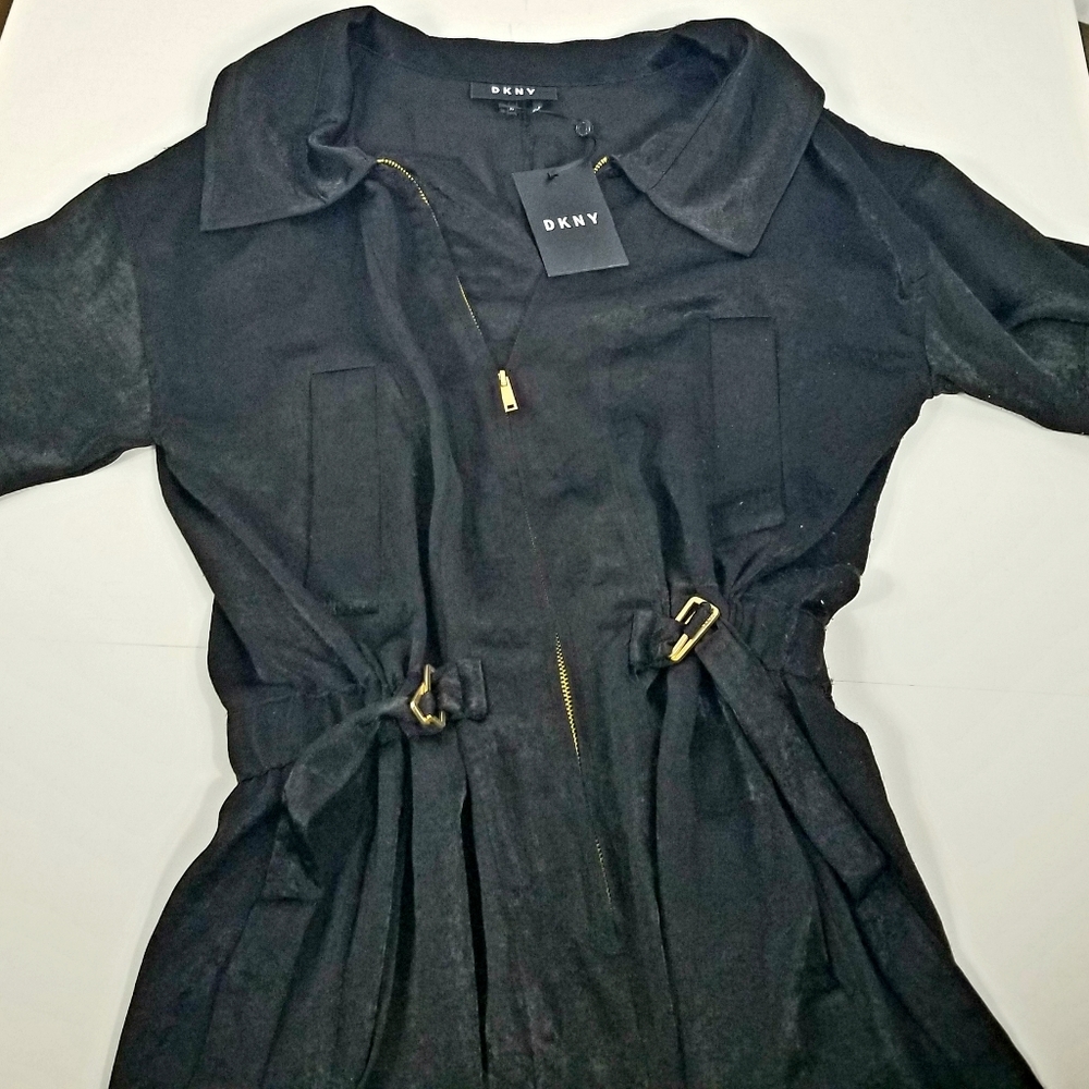 DKNY City Safari Black Collared Zip Down Romper - Picture 7 of 8